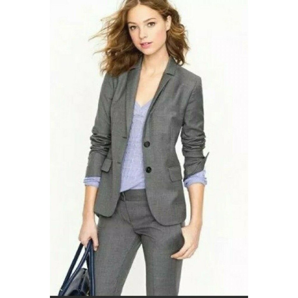 J. Crew Super 120s Blazer Gray 100% Wool Long Sleeve Single Breasted Fitted 10